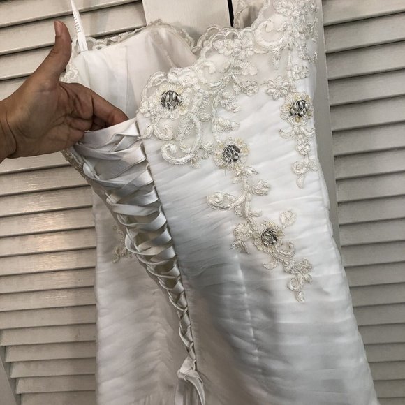 Strapless Ruched Mermaid Tulle Wedding Dress Custom Embroidery Beading WG3791 - Picture 9 of 12